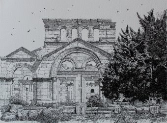 Graphique "L'héritage de pierre", illustrateur Spartak Chernyshov encre papier à la Jose Art Gallery