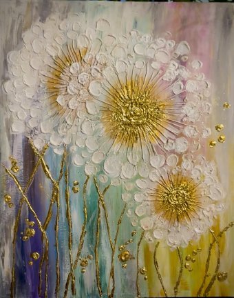 Pintura "Dientes de león: inspirados en el jardín de la abuela", pintor Jamilya Jalil acrílico lienzo en Jose Art Gallery