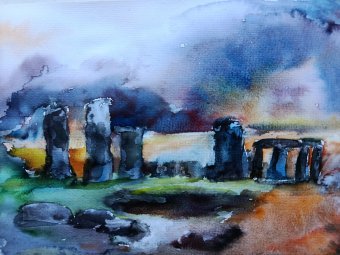 Peinture "Garde de Stonehenge", peintre Selena Sashina aquarelle papier à la Jose Art Gallery