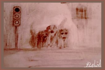 Painting "Mind of a Dog: Vintage Rhythms of the City" by painter Pishont pencil paper at Jose Art Gallery