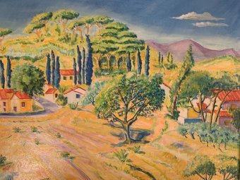 Painting "Elba Island Campaign" by painter Angelo Ferro oil cardboard at Jose Art Gallery