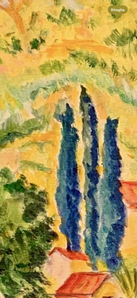 Image supplémentaire 1: Postimpressionisme Paysage Peinture "Campagne de l'île d'Elbe", peintre Angelo Ferro huile carton 
