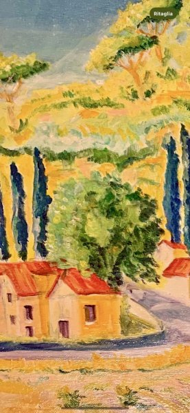 Image supplémentaire 2: Postimpressionisme Paysage Peinture "Campagne de l'île d'Elbe", peintre Angelo Ferro huile carton 