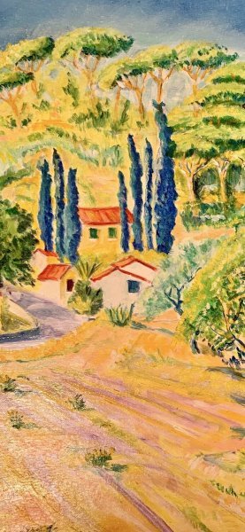 Image supplémentaire 4: Postimpressionisme Paysage Peinture "Campagne de l'île d'Elbe", peintre Angelo Ferro huile carton 
