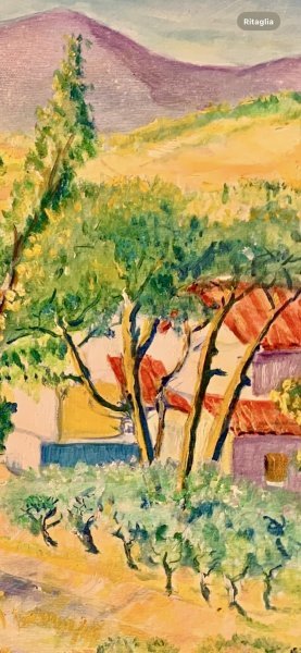 Image supplémentaire 5: Postimpressionisme Paysage Peinture "Campagne de l'île d'Elbe", peintre Angelo Ferro huile carton 