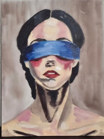 Painting "FeminineJustice" by painter Sandlberry acrylic canvas at Jose Art Gallery