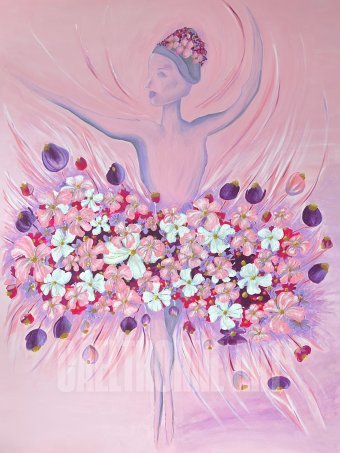 Painting "Annabelle's Dance in Abstract Pink Cosmos" by painter Caelthorne Art acrylic canvas at Jose Art Gallery