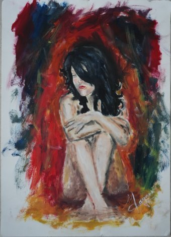 Painting "The Hopeless Lady Reflects Inner Struggle" by painter Mayank kumar oil canvas at Jose Art Gallery