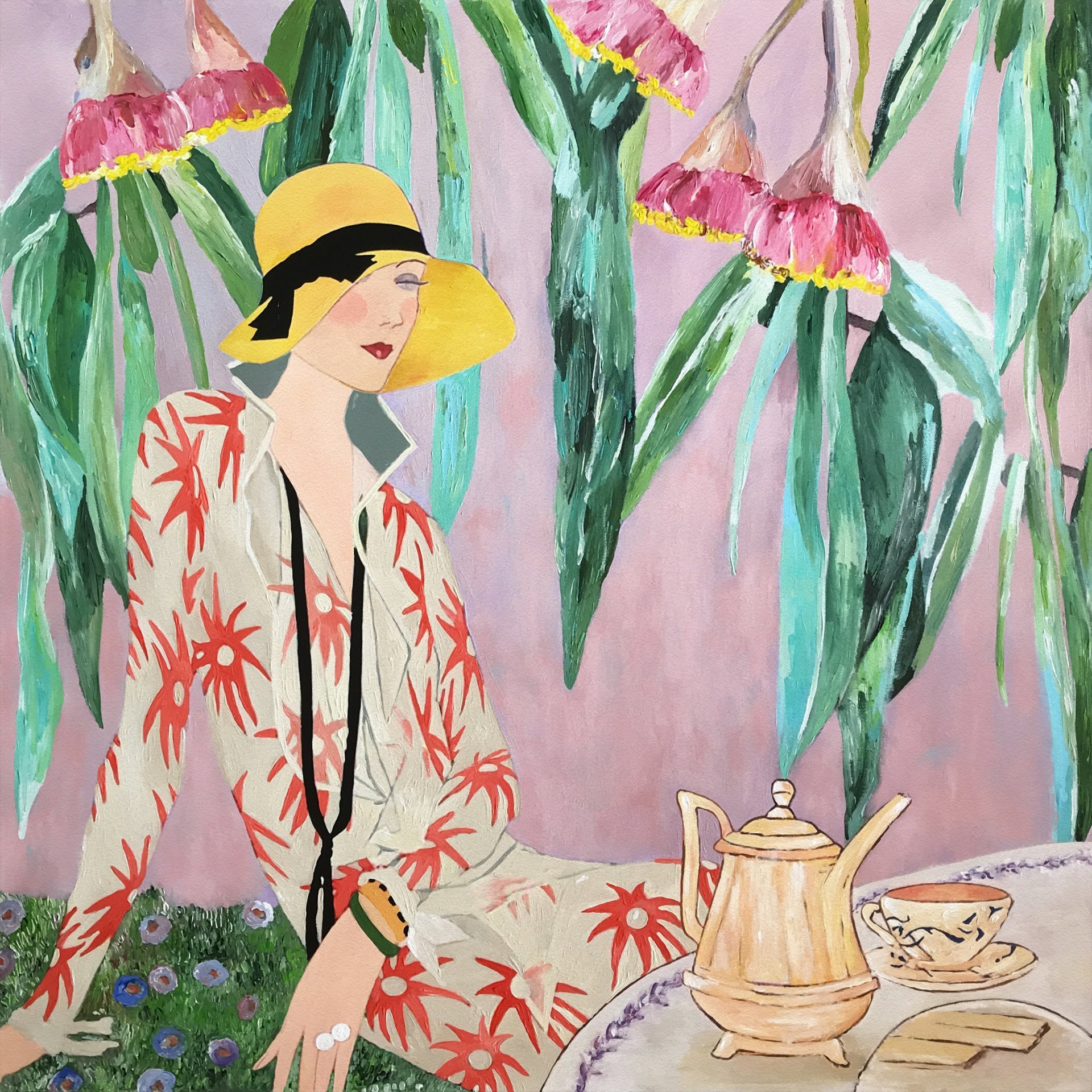 絵画原画（おかえり癒しの Tea Time）物語の絵　ファンシーART Tea Time. Natura e Magia in Fiore Painting by Artemisia Fine Art