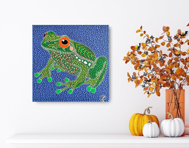 Mystic Frog Patterns in Contemporary Dots Painting by Oxana Lazari
