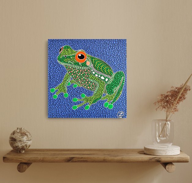 Mystic Frog Patterns in Contemporary Dots Painting by Oxana Lazari