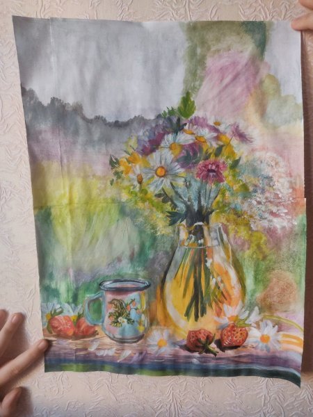 Additional view 1: Realism Still-Life Painting Wild Flowers by painter Salome Goglidze gouache paper 