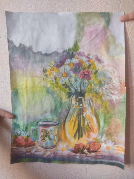 Additional view 2: Realism Still-Life Painting Wild Flowers by painter Salome Goglidze gouache paper 