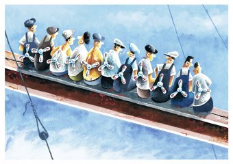 Desenho "Construtores de arranha-céus", ilustrador Kostyantyn Kazanchev guache papel na Jose Art Gallery