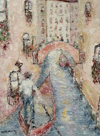 Peinture "Gondolier", peintre Dora Kalinova huile toile à la Jose Art Gallery