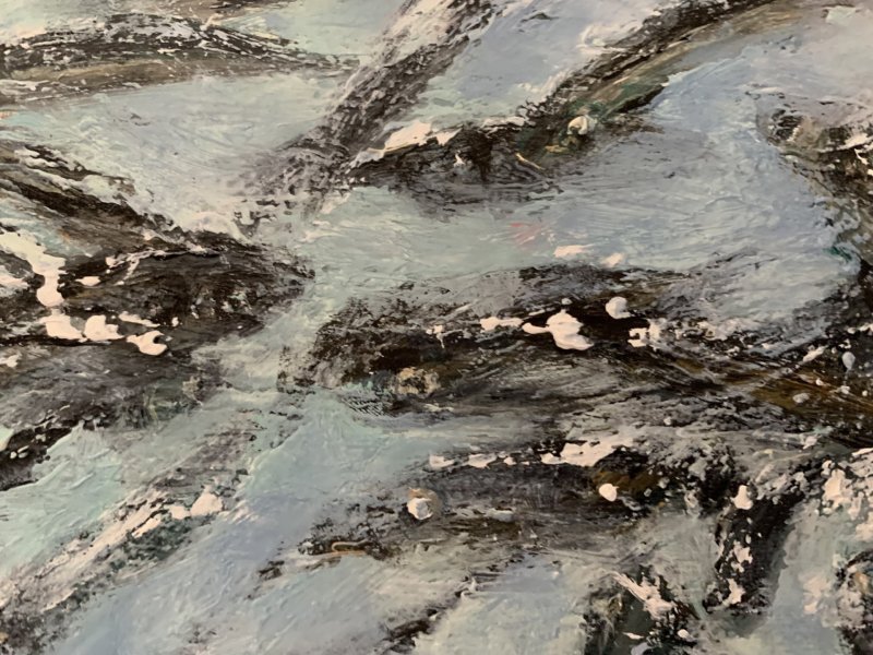 Imagen adicional 2: Arte moderno Animalista Pintura "Anchoas nadadoras", pintor Dora Kalinova óleo lienzo 