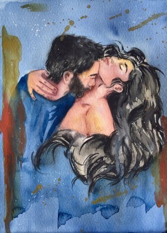Painting "Lovers" by painter Agnes watercolor paper at Jose Art Gallery