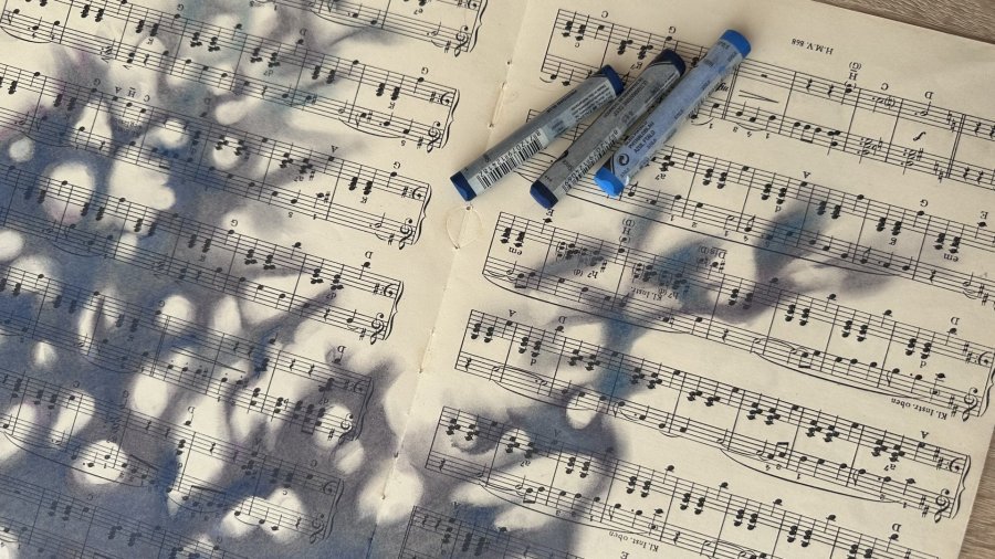 Additional view 4: Minimalism Flower Drawing Moonlit Sonata Abstract Pastel Music Art by illustrator Julia Shilo pastel paper 