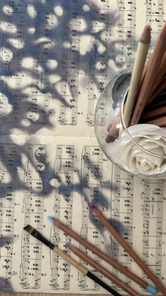 Additional view 6: Minimalism Flower Drawing Moonlit Sonata Abstract Pastel Music Art by illustrator Julia Shilo pastel paper 