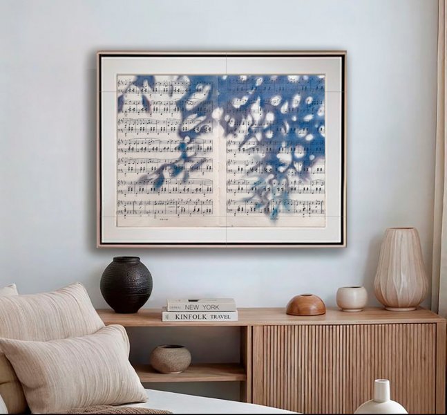 Additional view 7: Minimalism Flower Drawing Moonlit Sonata Abstract Pastel Music Art by illustrator Julia Shilo pastel paper 