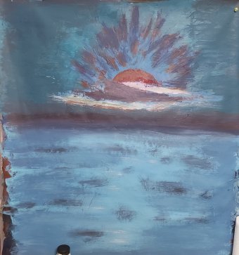 Painting "Sunrise Foggy Meadow Vintage Texture" by painter Elmir Tatar acrylic canvas at Jose Art Gallery