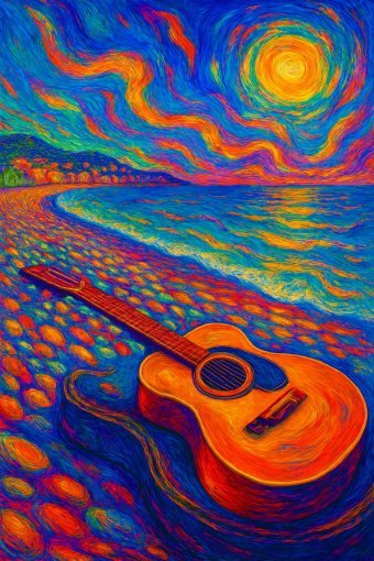 Arte digital "Guitare au soleil", artista digital Trinity Nova en Jose Art Gallery