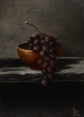 Painting "The bowl with grapes" by painter Oleg Baulin oil canvas at Jose Art Gallery