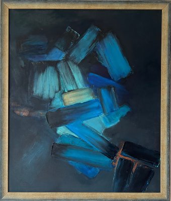 Painting "Illuminated Waves of Blue Serenity" by painter Marina Gorbachova oil canvas at Jose Art Gallery