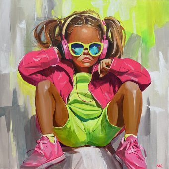 Drawing "Neon Mood" by illustrator Mariya Kotyujinskaya acrylic canvas at Jose Art Gallery