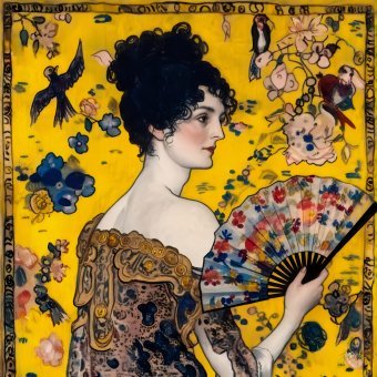 Sztuka cyfrowa "Dama z wachlarzem", artysta cyfrowy Jecaslo w Jose Art Gallery