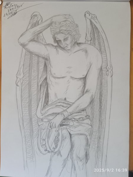 Zusätzliches Bild 1: Realismus Historische Genre Graphik "Grafische Zeichnung von Luzifer 2025", illustrator Ruslan Vasilkov Gravüre Papier 