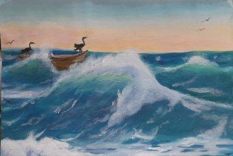 Malarstwo "Podróżnicy na falach. Abstrakcjonizm morski", malarz Fa Ley akryl płótno w Jose Art Gallery