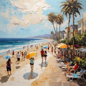 Pittura "Spiaggia della California", pittore Selena Sashina olio tela alla Jose Art Gallery