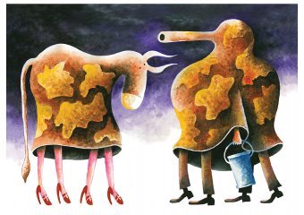 Desenho "Para leite...", ilustrador Kostyantyn Kazanchev guache papel na Jose Art Gallery