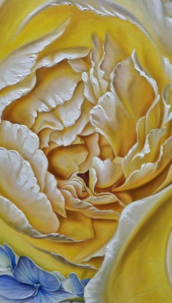 Immagine aggiuntiva 1: Fotorealismo Floreale Pittura "Oro di rose e seta di ortensie", pittore Elena Ivanova olio tela 