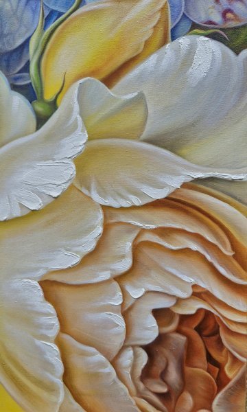 Immagine aggiuntiva 2: Fotorealismo Floreale Pittura "Oro di rose e seta di ortensie", pittore Elena Ivanova olio tela 