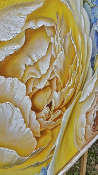 Immagine aggiuntiva 4: Fotorealismo Floreale Pittura "Oro di rose e seta di ortensie", pittore Elena Ivanova olio tela 