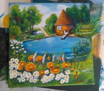 Malarstwo "Królestwo Małego Krasnoluda: Maleńka leśna przystań", malarz Fa Ley akryl płótno w Jose Art Gallery