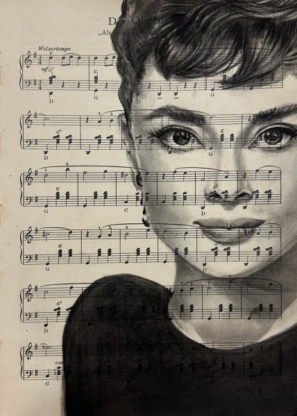 Image supplémentaire 1: Réalisme Portrait Graphique "Audrey Hepburn Art au fusain vintage", illustrateur Julia Shilo charbon papier 