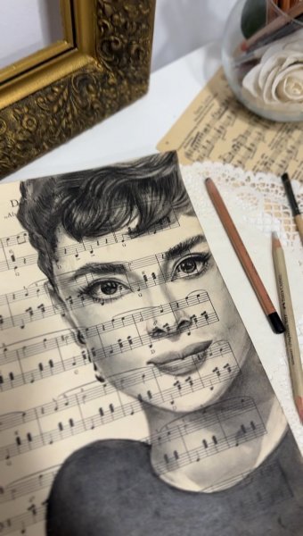 Image supplémentaire 6: Réalisme Portrait Graphique "Audrey Hepburn Art au fusain vintage", illustrateur Julia Shilo charbon papier 