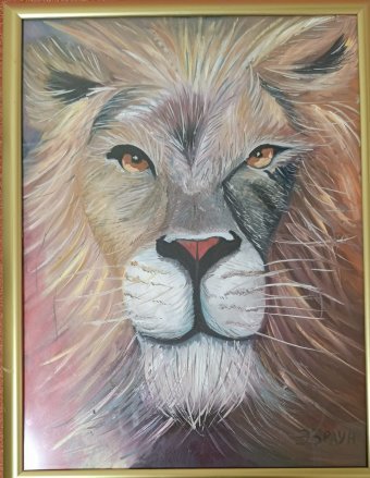 Pintura "El rey de las bestias en el animalismo realista", pintor Emiliya Braun óleo cartulina en Jose Art Gallery