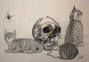 Gráfico "Muerte desconocida", ilustrador Mark Nemish tinta papel en Jose Art Gallery