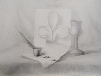 Drawing "Still life from the memory of shelter" by illustrator Violeta Vodyana pencil paper at Jose Art Gallery