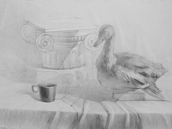 Drawing "Duck on the Threshold of the Empire: A Symbol of Natural Power" by illustrator Violeta Vodyana pencil paper at Jose Art Gallery