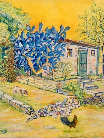 Peinture "Campagne de l'île d'Elbe 2", peintre Angelo Ferro huile carton à la Jose Art Gallery