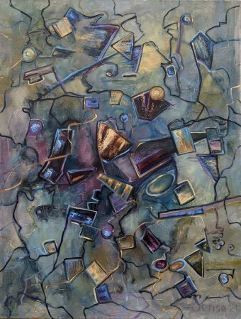 Pintura "Fragmentos de civilización: arte de rompecabezas", pintor Lena Kolambet óleo lienzo en Jose Art Gallery