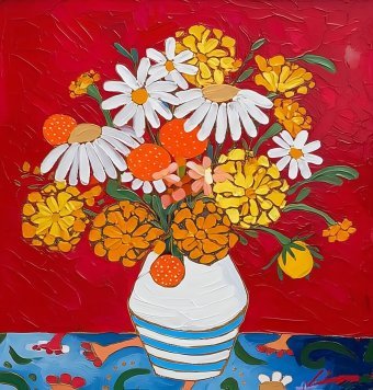 Peinture "Bouquet de soucis dorés", peintre Selena Sashina huile toile à la Jose Art Gallery