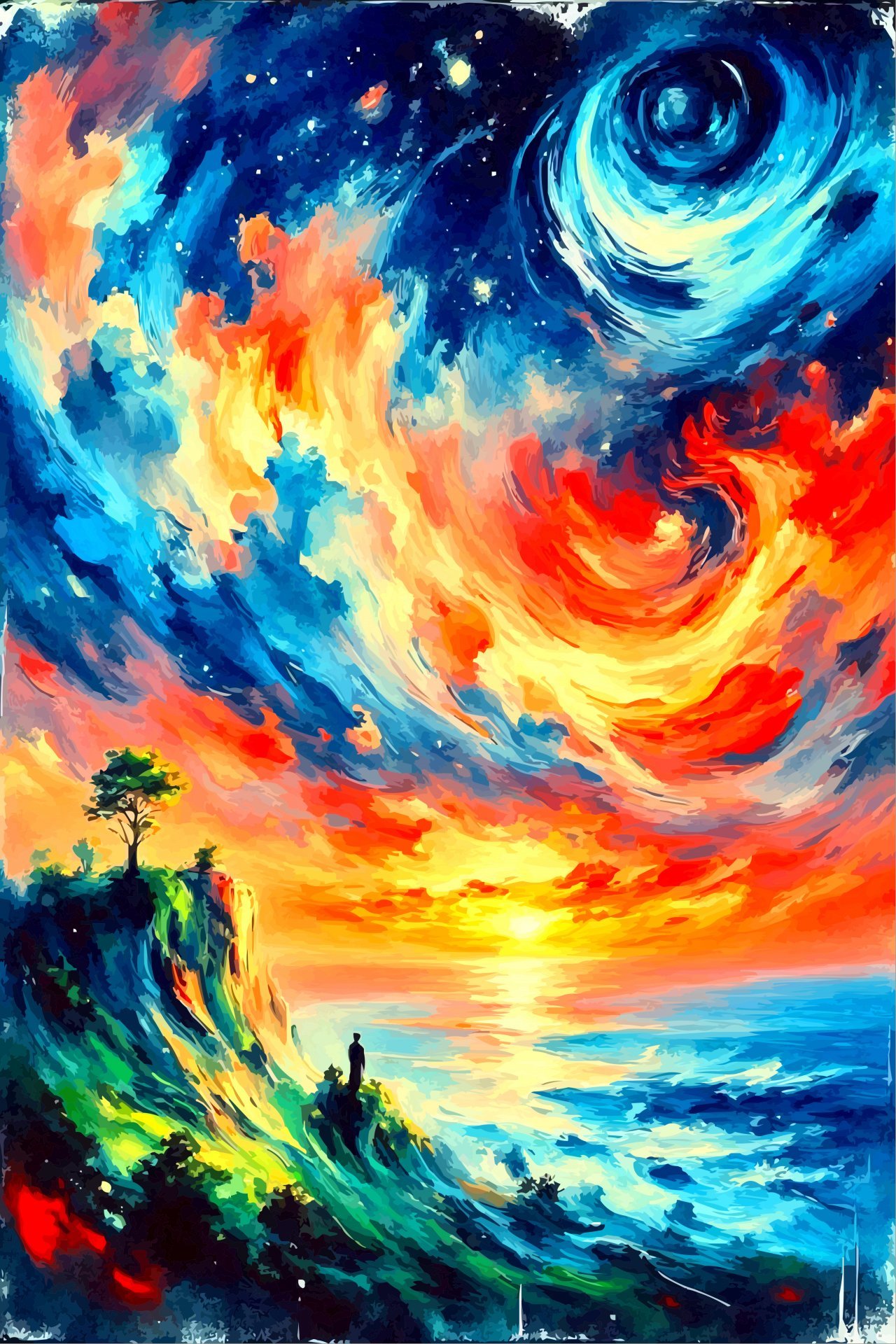 Cosmic Sunset Over Ocean Digital Art - Viktor Levchenko