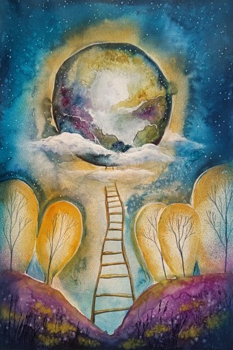 Painting "Stairway to the Moon" by painter Evgenia Smirnova watercolor paper at Jose Art Gallery