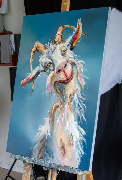 Additional view 1: Contemporary Art Animal Painting Goat With the Most by painter Liubov Kuptsova oil canvas 